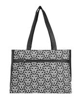 PRIMROSE Floral Pattern Tote Bag with Zip Pocket, Black and White Geometric Design, Large Shoulder Straps